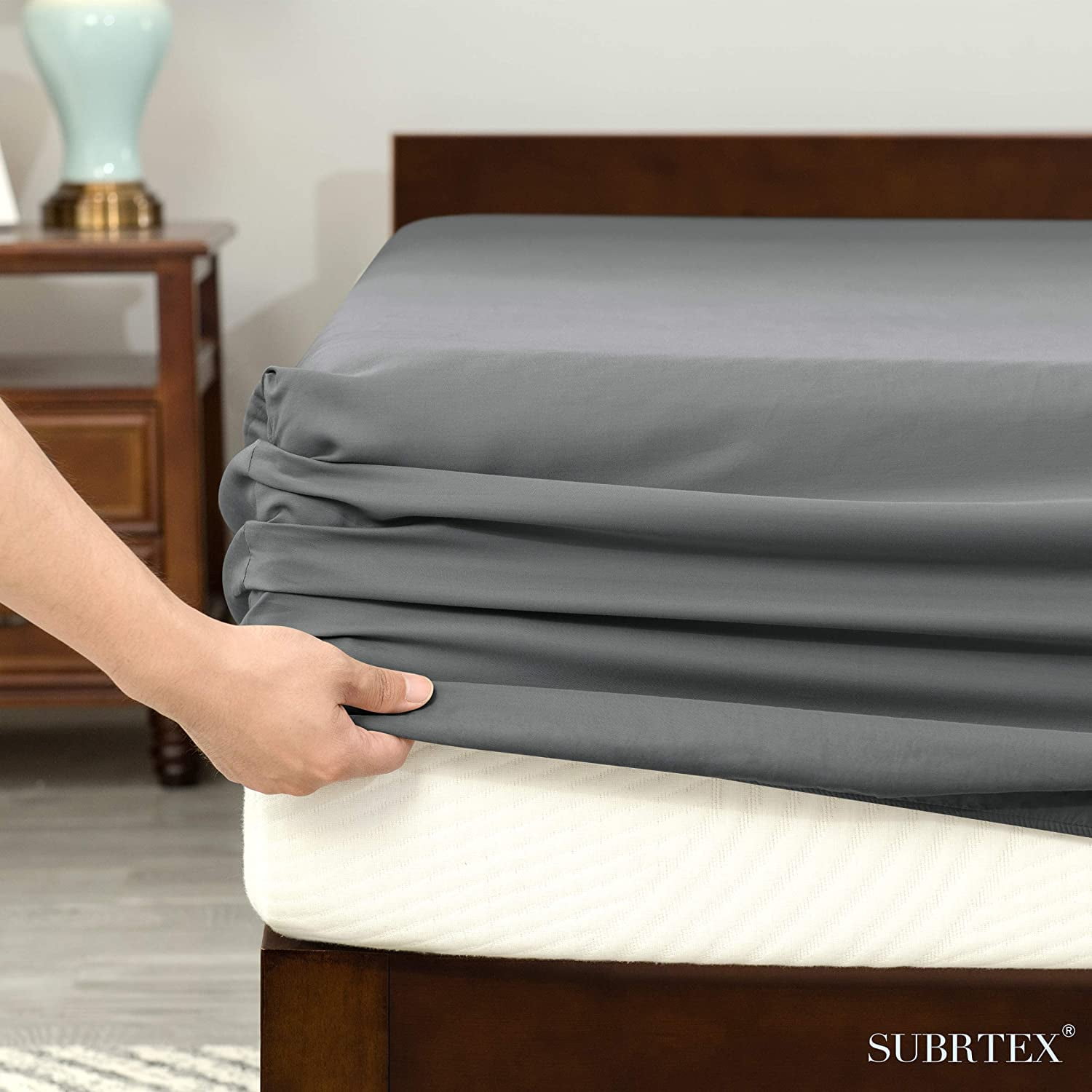 Subrtex 300 Thread Count 4-Pack Sheet Set Soft and Wrinkle Resistant（Queen,Gray）