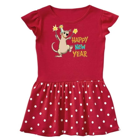 

Inktastic Happy New Year Rat with Sparklers in Party Hat Gift Toddler Girl Dress