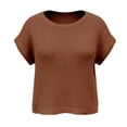 thumbnail image 4 of Gtoiithly Womens Summer Short Sleeve Tops Crew Neck Pullover Sweaters Cap Sleeve Loose Dressy Casual Blouse Basic Clothes Brown L, 4 of 8