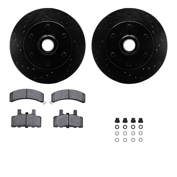 Dynamic Friction Company Front Brake Rotors-Drilled and Slotted-Black with Ultimate Duty Performance Brake Pads includes Hardware 8412-48018