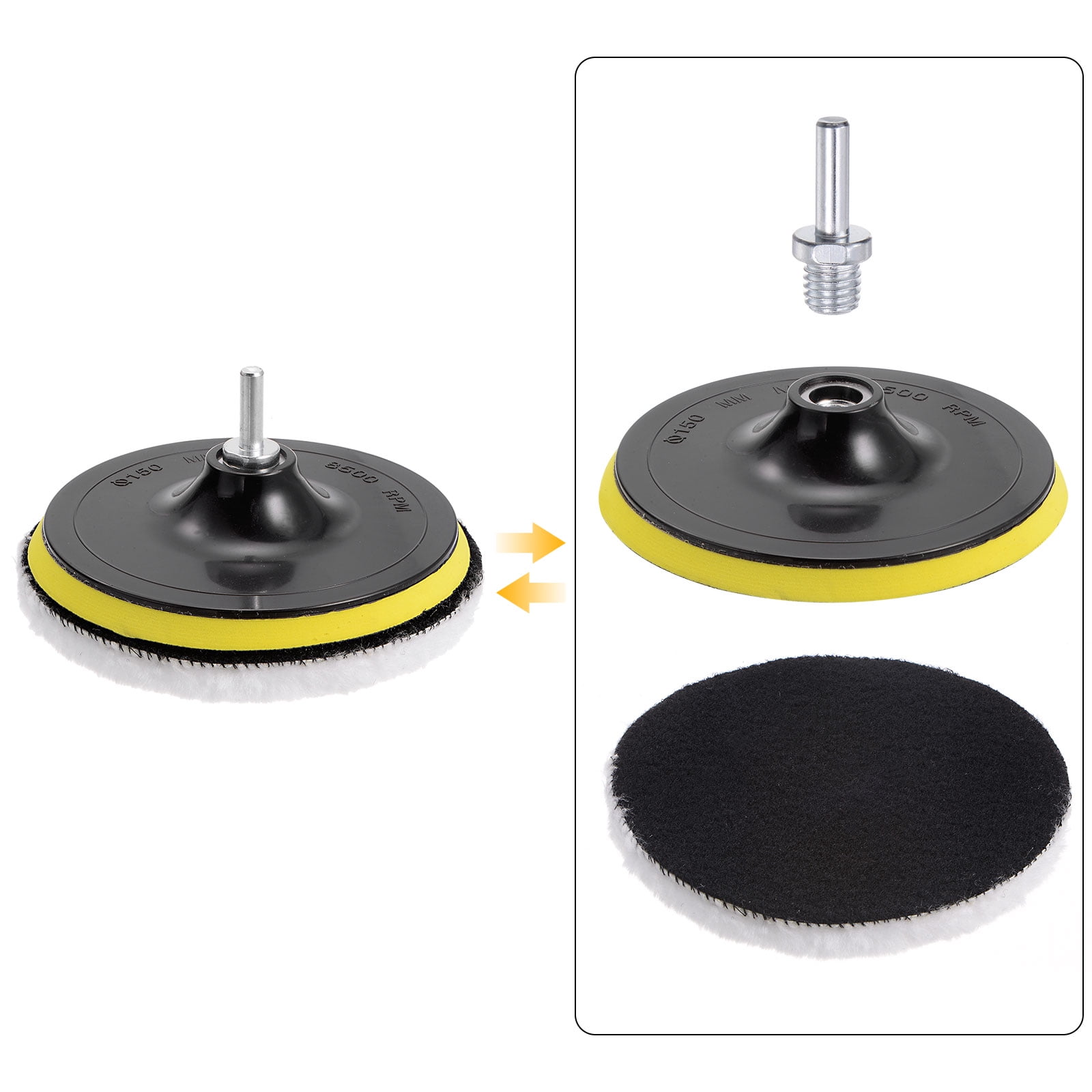 Uxcell 6 Inch Wool Buffing Pad Set Buffing Wheel Kit with M14 Drill Adapter for Orbital Polisher Buffer 1 Set