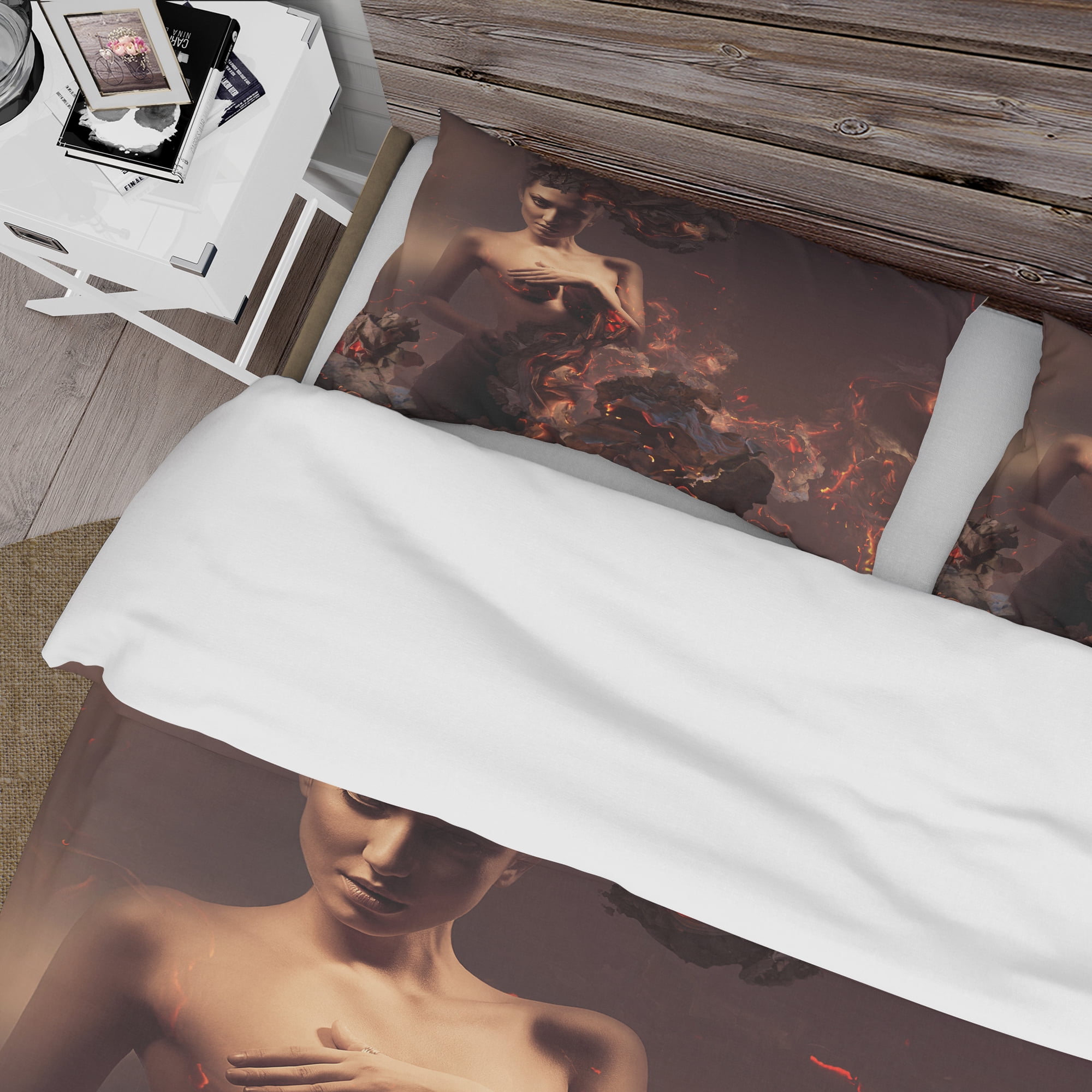 Designart 'Nude Woman in Burning Ashes' Modern & Contemporary Duvet Cover Set