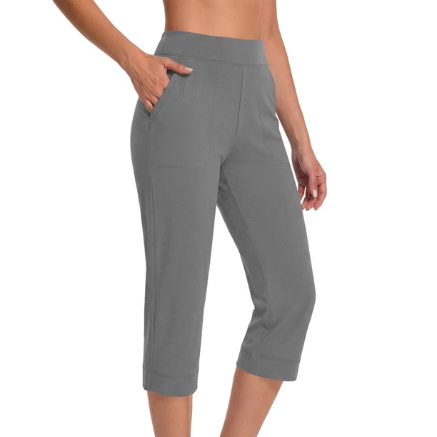 TaTaai Women Solid Yoga Capri Pants with Pockets Stretch Sports Trousers Ladies Workout Running Daily Wear Soft Breathable No Fading Versatile Comfortable Bottoms Gift