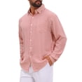 thumbnail image 4 of INSPIRE CHIC Men's Casual Long Sleeve Seersucker Striped Shirt with Chest Pocket M Red, 4 of 5