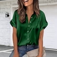 thumbnail image 2 of Womens Satin V Neck Blouse Short Sleeve Silk Tops Button down Shirts Trendy Business Casual Outfits, 2 of 9