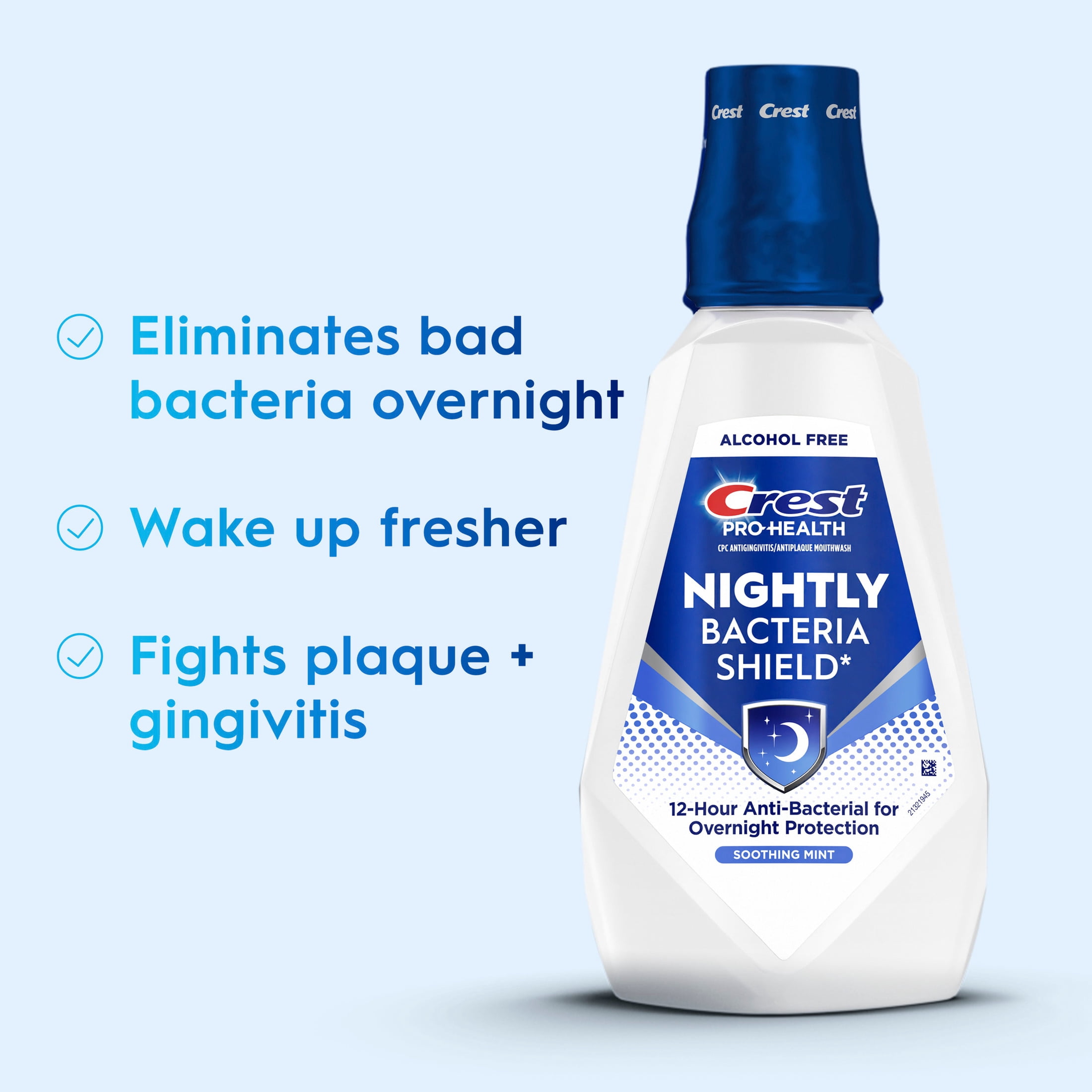 Crest Mouthwash Pro-Health Nightly Bacteria Shield, Anti-Bacterial for Overnight Protection, Alcohol Free, Antigingivitis & Antiplaque, Soothing Mint Flavor, 1 L (33.8 fl oz)