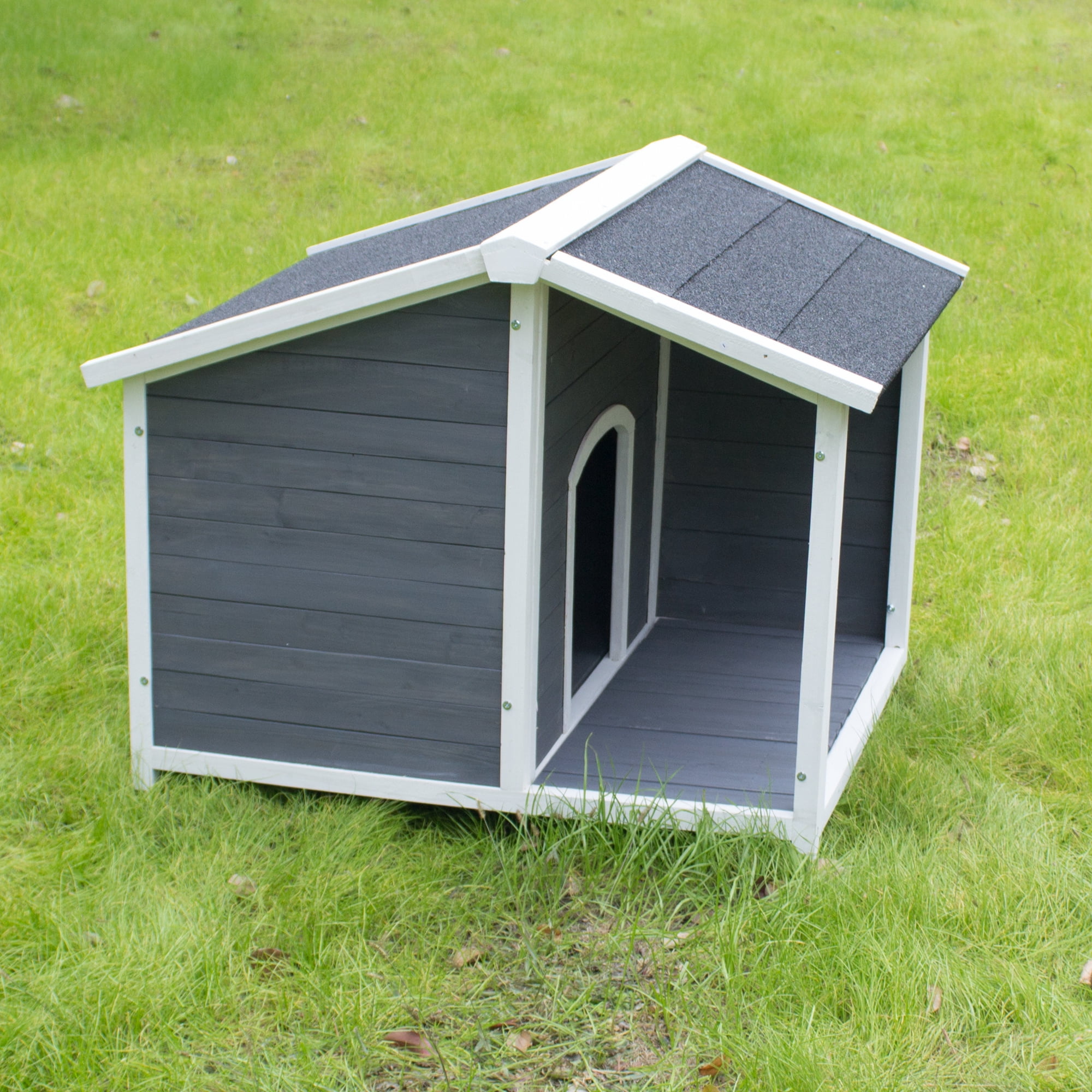 Aukfa Outdoor Wood Lodge Dog House, Pet Dog Puppy Shelter, Waterproof Dog House for Medium Pet
