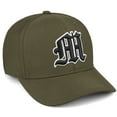 thumbnail image 2 of Daxton Premium Mid Profile Hat Semi Curved Visor Olive Cap White Black Gothic Embroidered, Letter M, 2 of 4