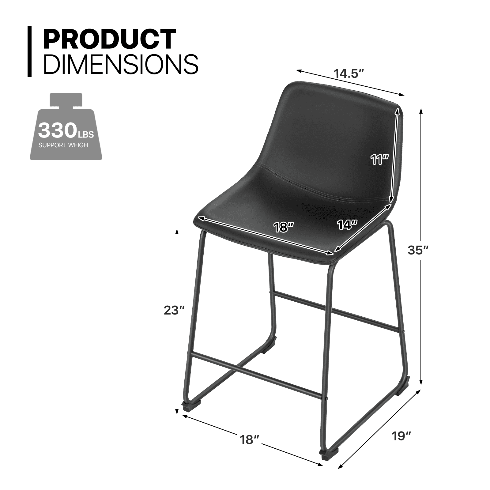 MoNiBloom PU Leather Barstools Set of 4, Modern Counter Height Bar Stools, Dining Pub Chairs with Padded Bucket Seat, Black