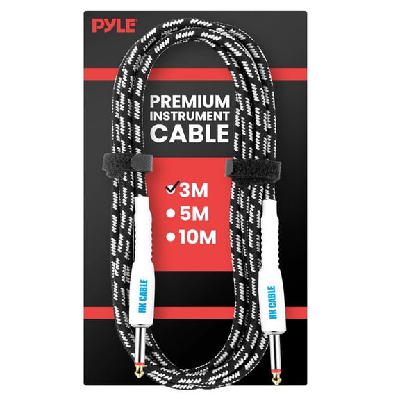 Pyle 1/4" TS Guitar Instrument Cable, 10 Ft Amp Cord with Straight Plug for Electric Guitar, Bass & Keyboard, Flexible Tweed Jacket, Gold-Plated Connectors