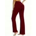 thumbnail image 2 of ValueVibe Womens Flare Yoga Pants with Pockets Bootcut Yoga Leggings High Waist Tummy Control Workout Pants, Burgundy L, 2 of 6