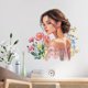 thumbnail image 1 of Adhesivos de pared Hermosa niña con flores, acuarela floral, 1 of 4