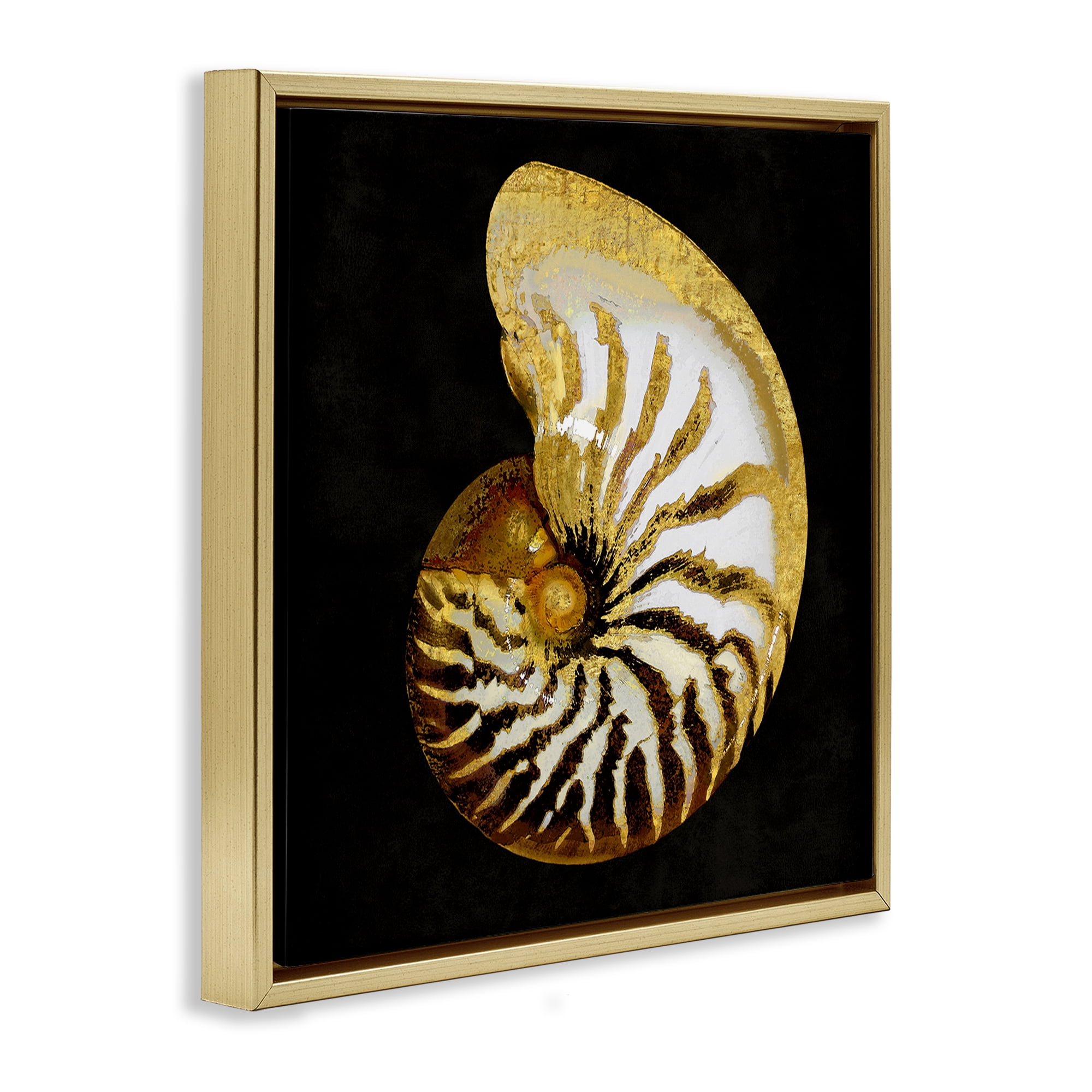 Stupell Industries Spiral Patterned Shell Nautical & Beach Painting Gold Floater Framed Canvas Art Print Wall Art, 25 x 25