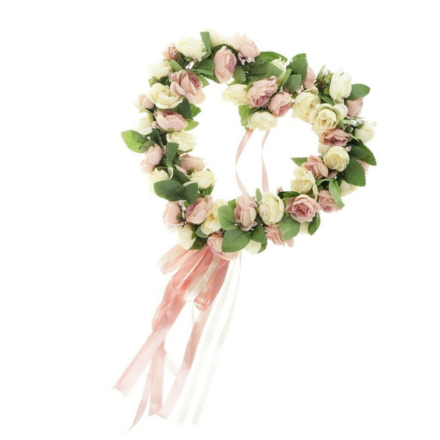 Corona de rosas artificiales de seda con forma de corazón, decoración para el hogar y la boda, 14 pulgadas Rosado