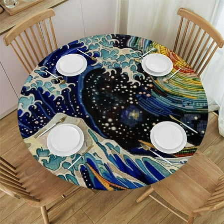 

SHERONV Starry Night Round Table Cover Stain Resistant and Washable Perfect for Indoor and Outdoor Use Kitchen Dining Wedding Parties Full Width Single-Sided Printing