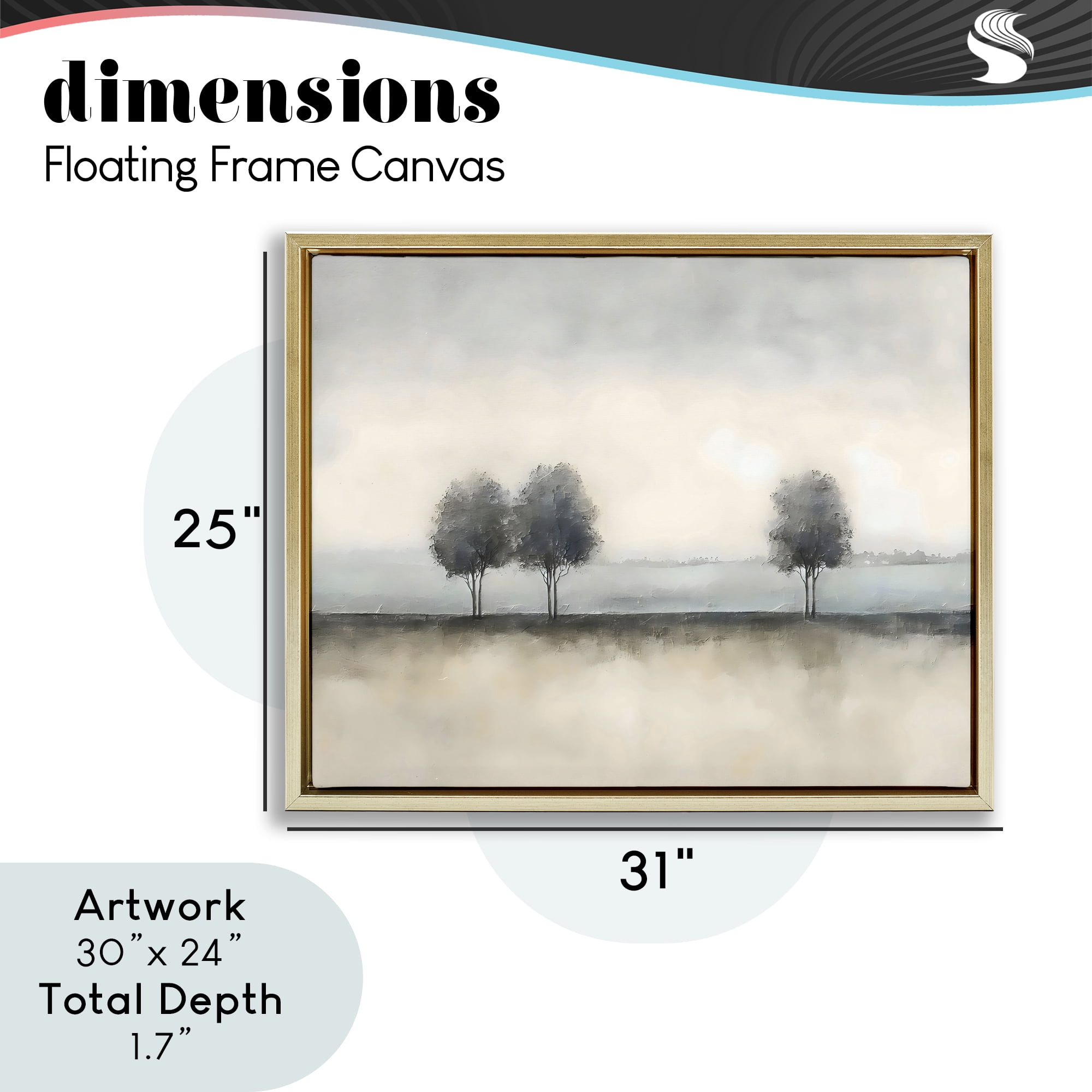Stupell Industries Muted Trees Horizon Gold Framed Floater Canvas Wall Art, design by Riley B