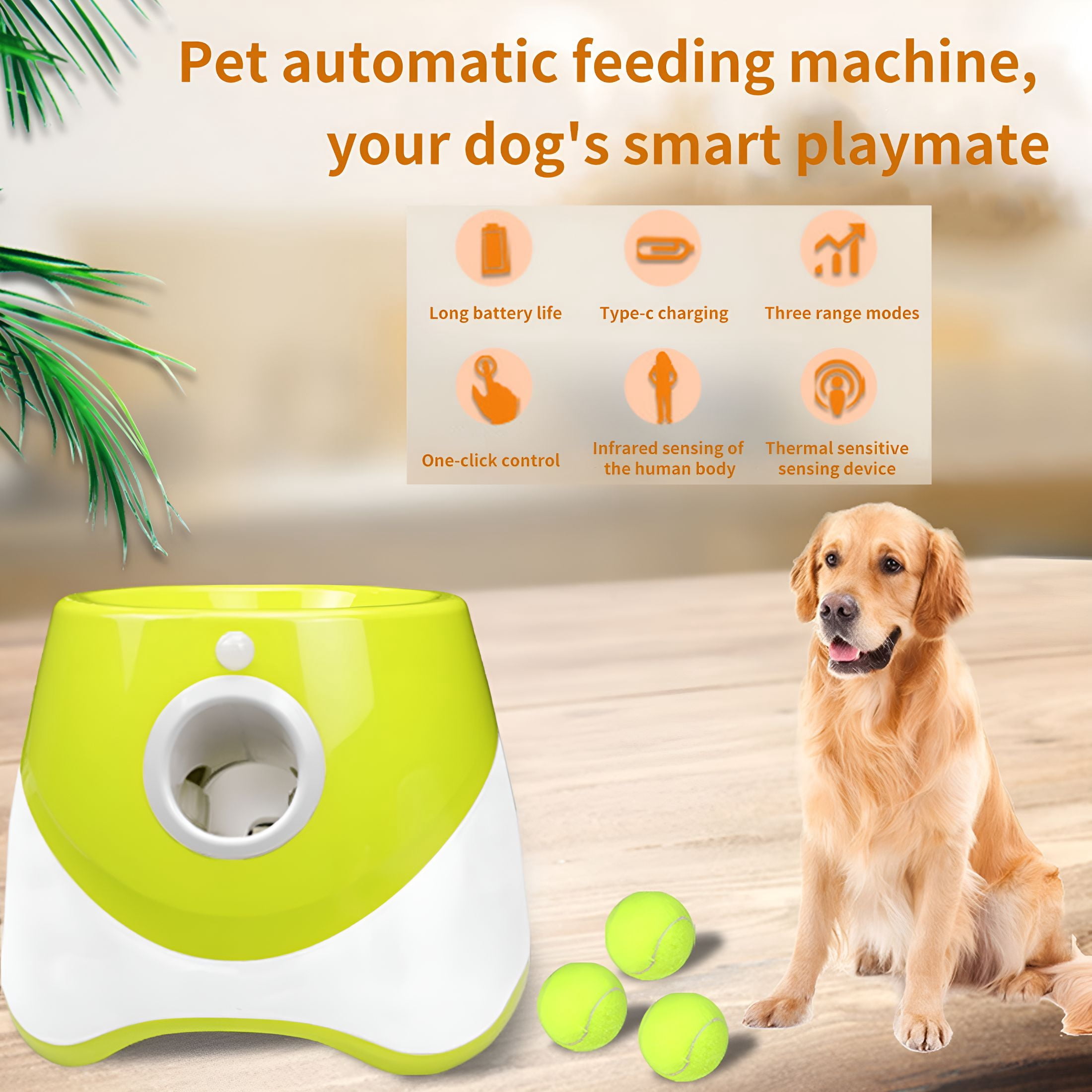 BESTSKY Automatic Ball Launcher for Dogs Tennis, Feeder Ball Launcher Dog Toy Ball Thrower Enrichment Toys for Dogs, Interactive Puppy for Small and Medium Size Dogs, 3 Balls Included (2 inch)