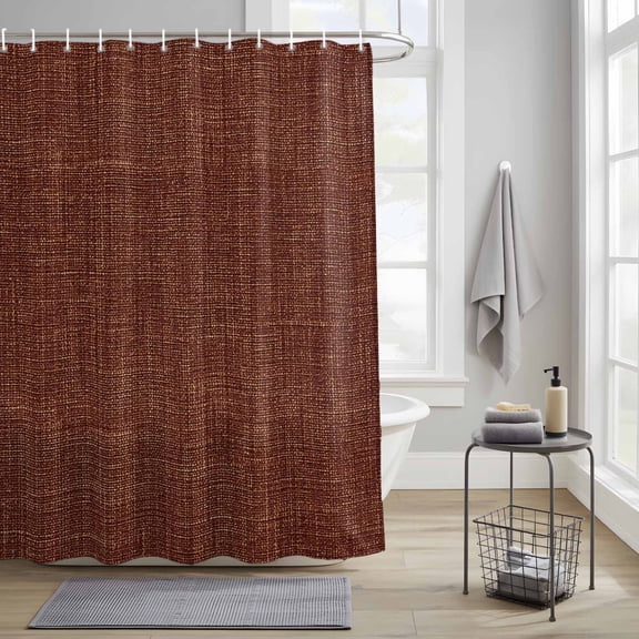Bathroom Shower Curtain Vintage Dark Brown Linen Waterproof Shower Curtains with Hooks, Farm Burlap Texture Bath Curtains Bathtub Curtain Home Decor 36x72in