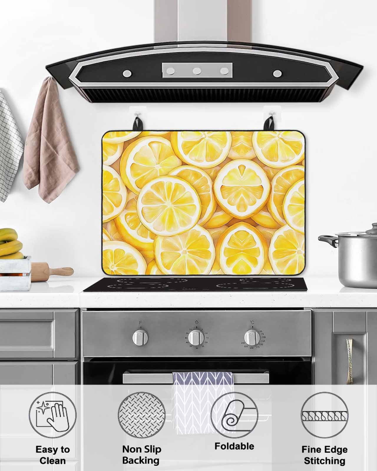 nqOlkjepod Large Induction Cooktop Protector Mat 24"x21", Lemon Stove Top Covers for Electric Stove, Summer Watercolor Yellow Fruits Decorative Stove Burner Cover Mats, Glass Top Stove Cover