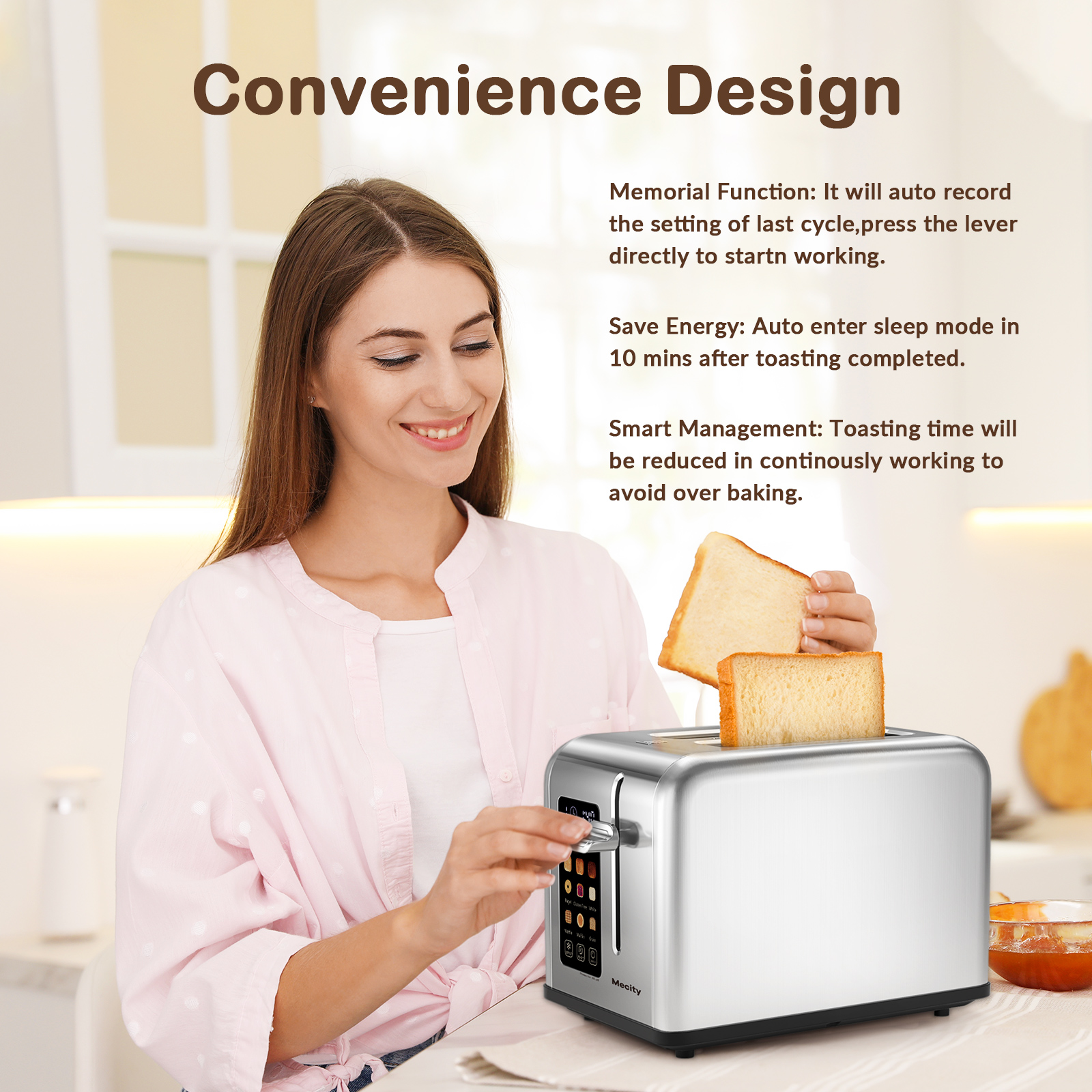 Mecity 2-Slice Touchscreen Stainless Steel Toaster, Silver photo 8