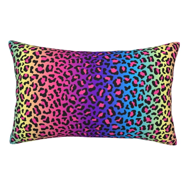 Balery Leopard Neon Rainbow Gradient Funda de Cojín Estampada, Regalos para Mujeres, Regalos de Amor para Ella, Regalos para Novia o Esposa, Funda de Almohada-16"x24"