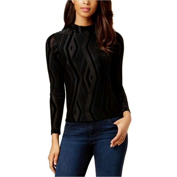 bar III Womens Burnout Knit Blouse, Black, Small