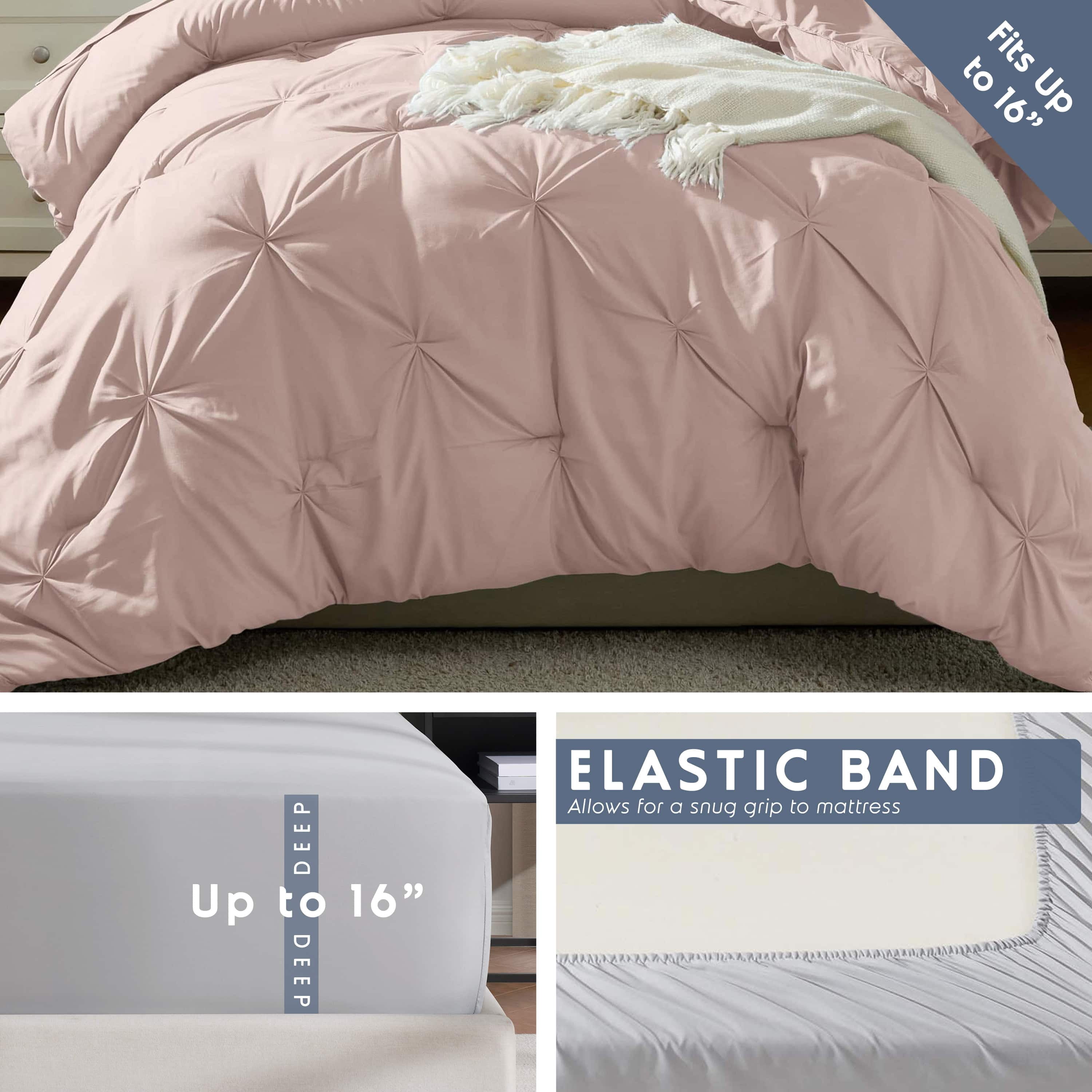 LammaLoe Twin Comforter Sets, 5 Piece Bed In A Bag Pintuck Bedding Sets, linen