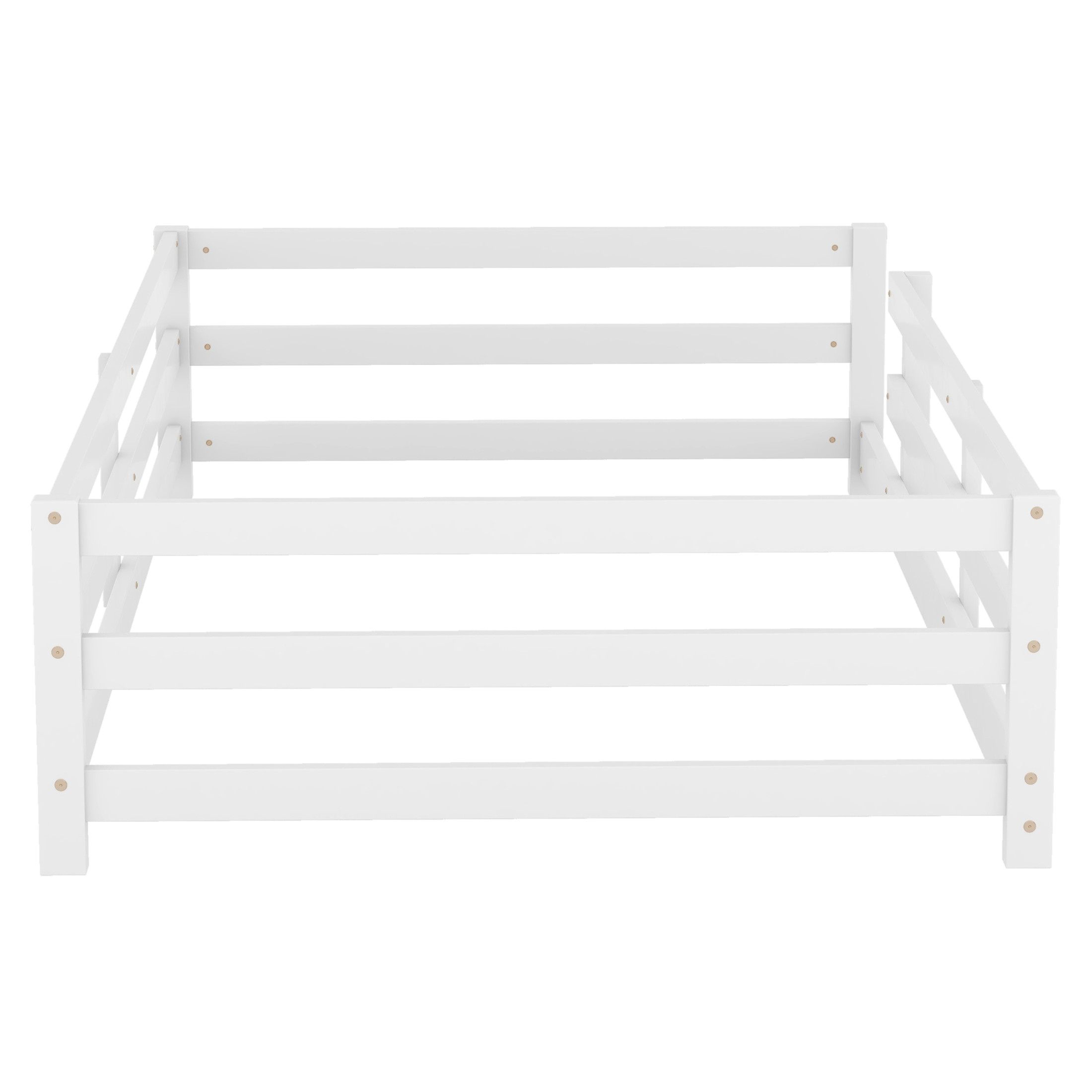 Noble House Udolf 77" Twin Size Montessori Floor Bed with Fence, Solid Wood Kids Bed Frame for Kids, White