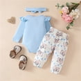 thumbnail image 5 of JDEFEG Baby Girl Clothes Set Long Sleeve Romper Pants Set Cute Baby Clothes for Girls Fall Winter Alphabet Print Crawling Pantsuit Includes Headband for 0 to 18 Months Sky Blue 12-18 Months, 5 of 8