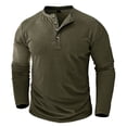 thumbnail image 2 of Previn Men's Henley Shirt Soft Button Slimming Blouse Top Slim Fit Fall Henley Casual Spandex Crew Neck Comfy Army Green Medium, 2 of 5