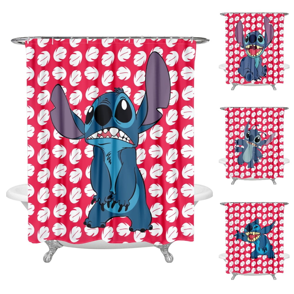 Stitch Shower Curtain, Washable Winter Shower Curtain Fashion with Plastic Hooks Home Decor ...
