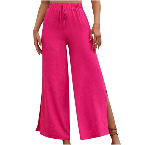 Women Solid Color Side Slit Loose Wide Leg Pants
