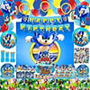 257 PCS Sonic Birthday Party Supplies Serve 16 Guests，Include Birthday Banner,Cake Topper,Cupcake Topper,Gold Hoop,Tableware Set, Ect