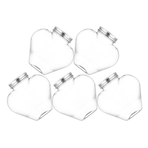 GETAJGHSD Heart Shaped Leak Proof Plastic Beverage Bottle for Home Use Transparent Lid 5pcs