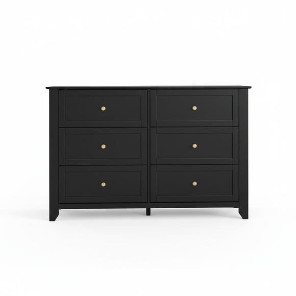 Spacious 6 Drawer Dresser for Bedroom - Modern Wooden Storage Cabinet with Deep Drawers & Metal Knobs - Wide Organizer for Closet, Nursery, Living Room, Entryway - Grey