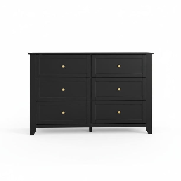 Spacious 6 Drawer Dresser for Bedroom - Modern Wooden Storage Cabinet with Deep Drawers & Metal Knobs - Wide Organizer for Closet, Nursery, Living Room, Entryway - Grey