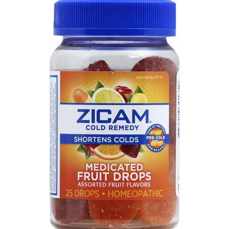 - Zicam Cold Remedy Medicated Fruit Drops, Assorted Fruit Flvr, 25 Drops