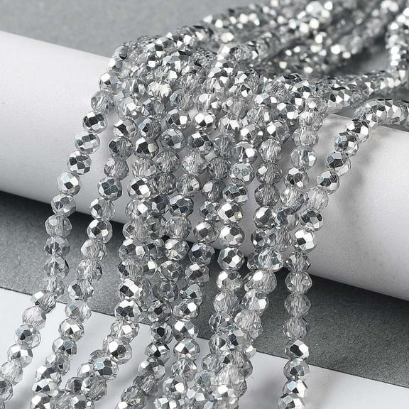 Half Plated Faceted Rondelle Glass Bead Strands Silver 3.5x2.5mm Hole: 1mm about 105~110pcs/strand 29~31cm