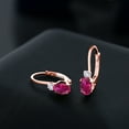 thumbnail image 4 of Gem Stone King 18K Rose Gold Plated Silver Red Created Ruby and White Created Sapphire Leverback Earrings for Women (1.08 Cttw, Gemstone July Birthstone, Oval 6X4MM, Round 2MM, 3/4 inch), 4 of 5