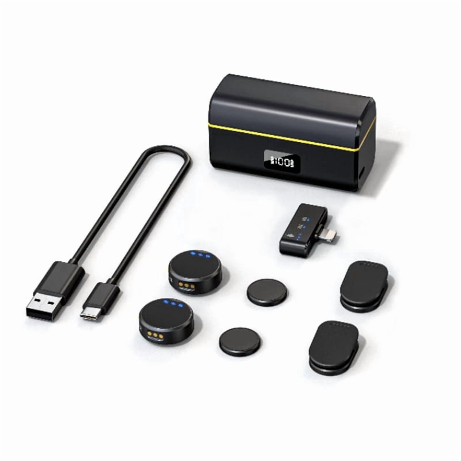 Lavalier Wireless Microphone Noise Reduction with Charging Box Magnetic Lapel Microphone Audio Video Recording Mic,A