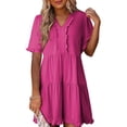 thumbnail image 1 of Vestido casual Dokotoo para mujer, cuello en V, manga corta, rosa intenso, talla M, 1 of 8