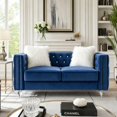 thumbnail image 3 of HUMEHA 59 Inch Navy Blue Velvet Tufted Loveseat, Square Arms with Button Detail, Nailhead Trim, Crystal Acrylic Legs for Living Room, Bedroom, 3 of 8