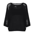 thumbnail image 4 of JJHGVB Women's Crochet Tops Crew Neck Hollow Out Knit Sweater Beach See Through Cover Ups Shrug Top for Beach Crochet Top Beach Coverup Casual Crochet Summer Tops for Women A2-Black S, 4 of 4