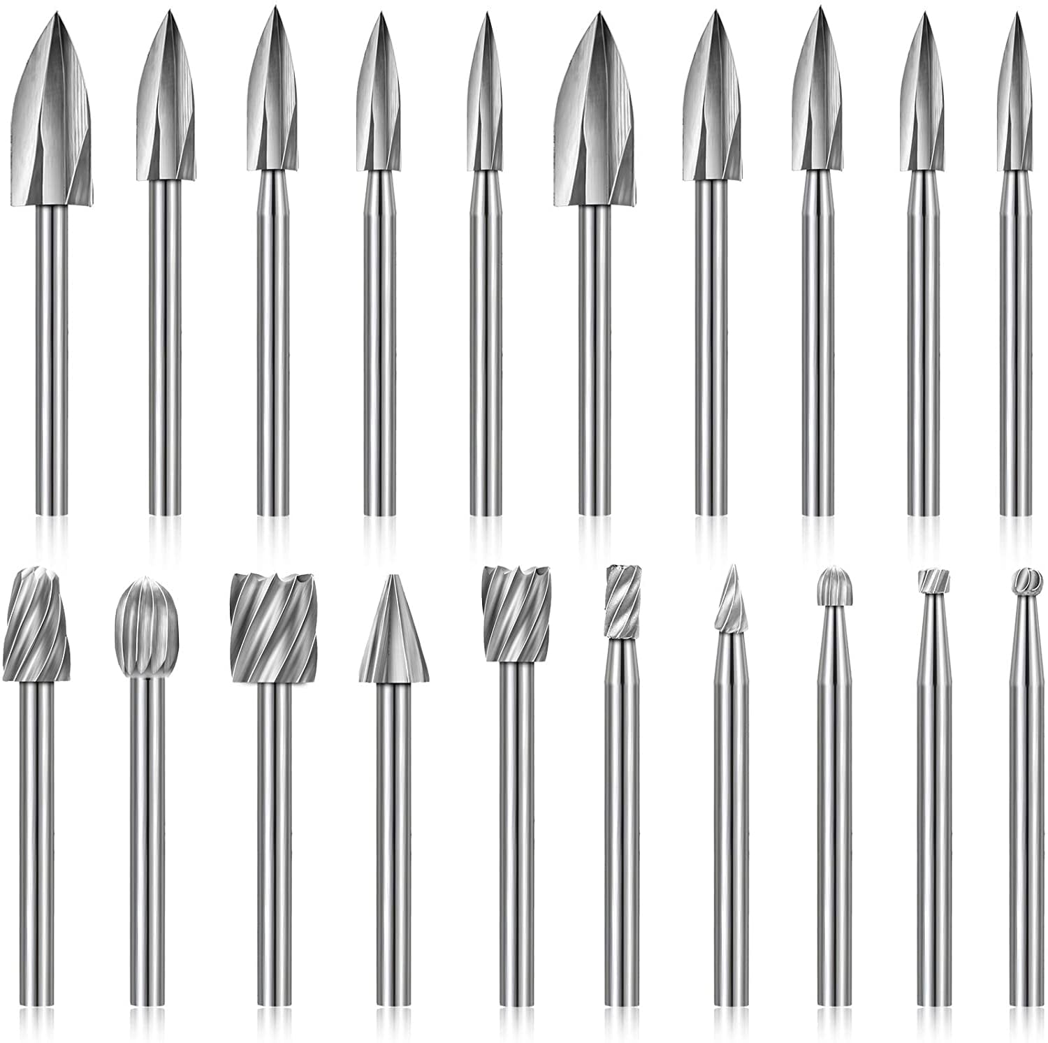 20 Pcs Carving DIY Set Engraving Shank Tools Drilling Woodworking Rotary File 