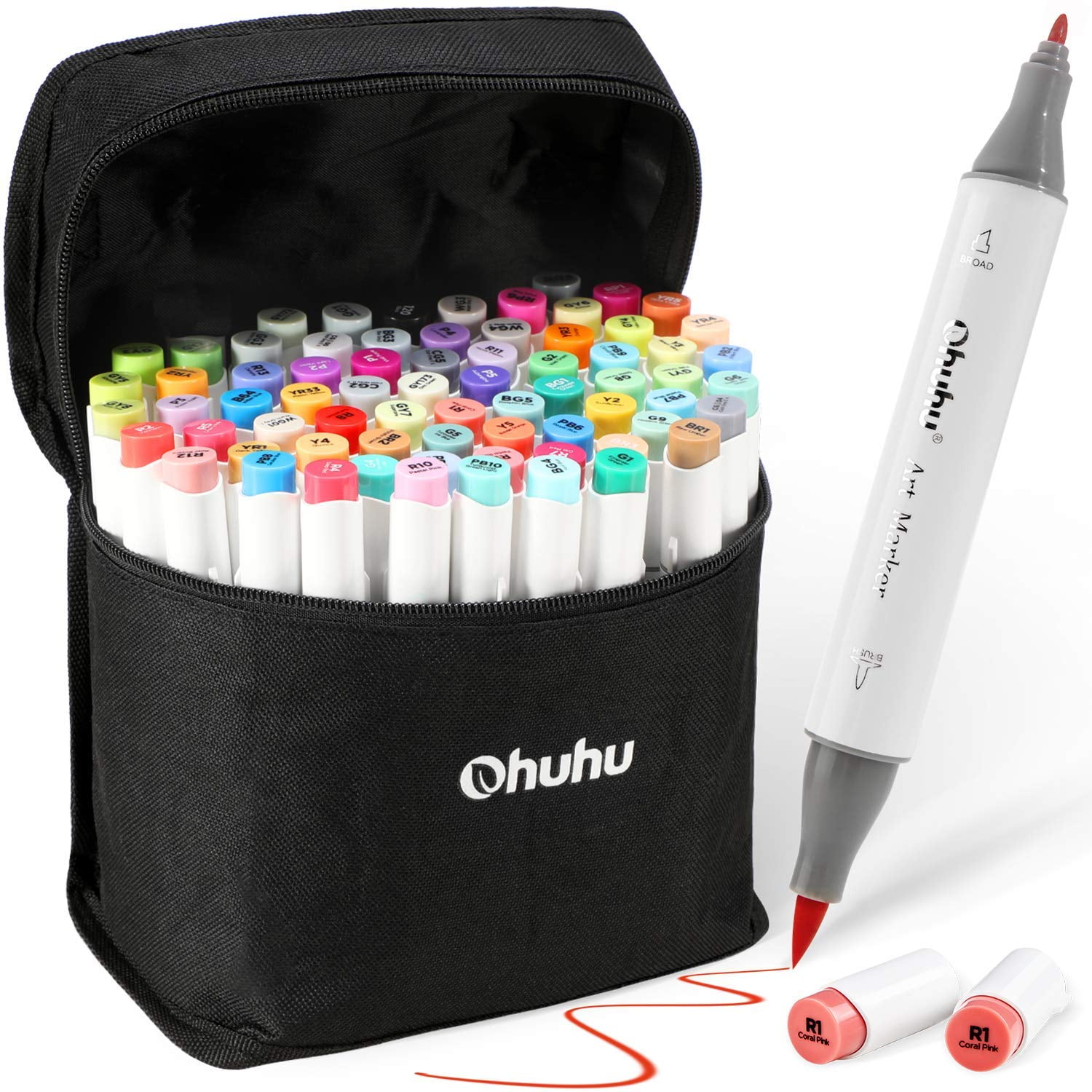 72 Colors ohuhu Alcohol-based Art Marker Set, Brush & Fine Double Tipped  Markers for Kids Adults' Coloring Illustration, 1 Marker Blender Included