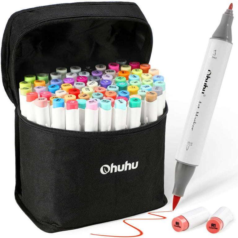 Ohuhu® 72-Color Alcohol-Based Brush-and-Chisel Dual-Tip Art Marker Set