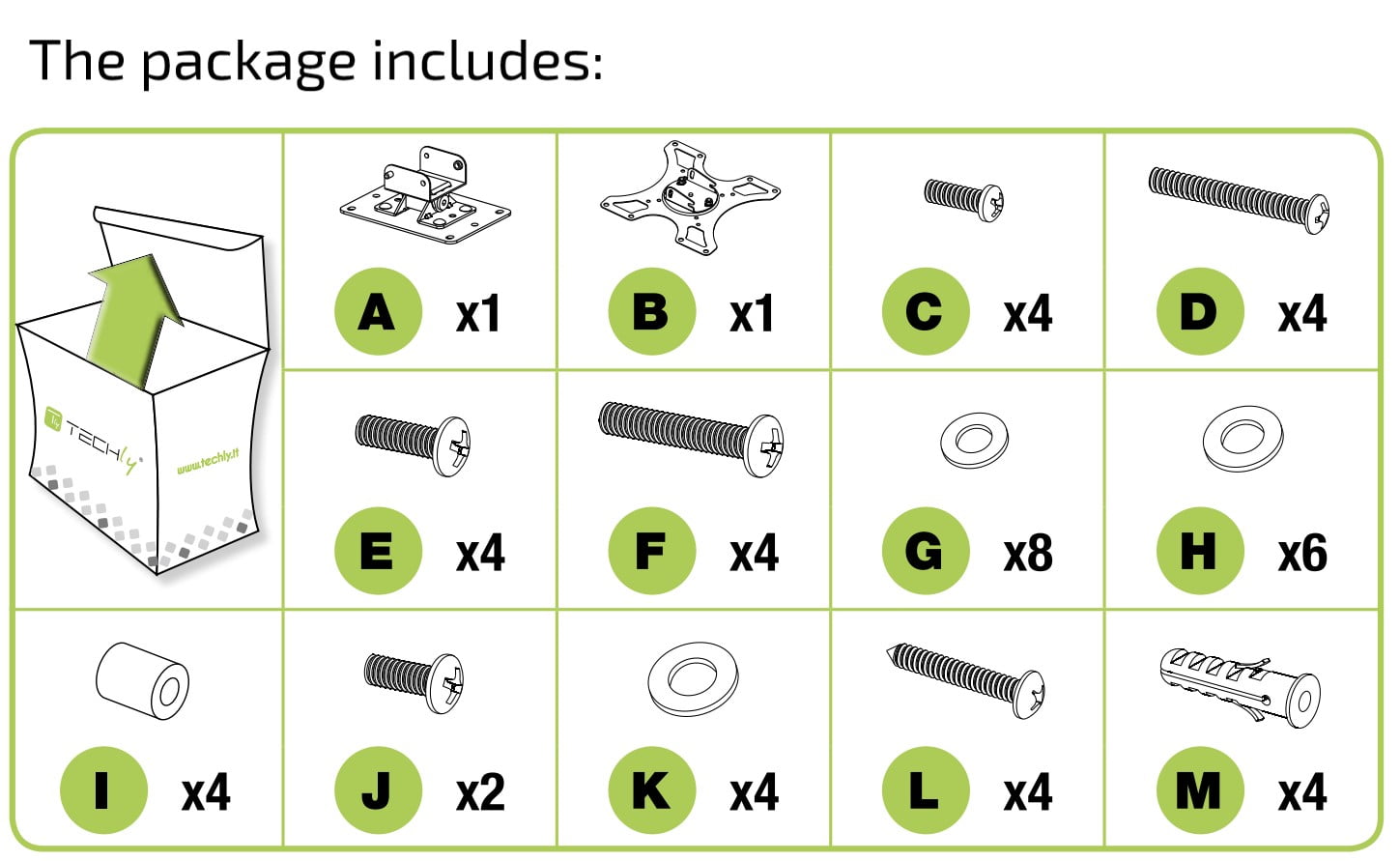 Techly Tilt & Swivel TV Wall Mount for 19" to 37" LCD/LED TVs VESA up to 200x200 mm, Holds up to 25 kg, White