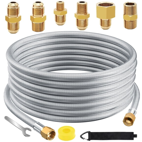 20 FT High Pressure Braided Propane Hose Extension with Conversion Coupling 3/8" Flare to 1/2" Female NPT, 1/4" Male NPT, 1/8" NPT Male, 3/8" Male Flare Ideal for Heater, Fire Pit,BBQ Grill