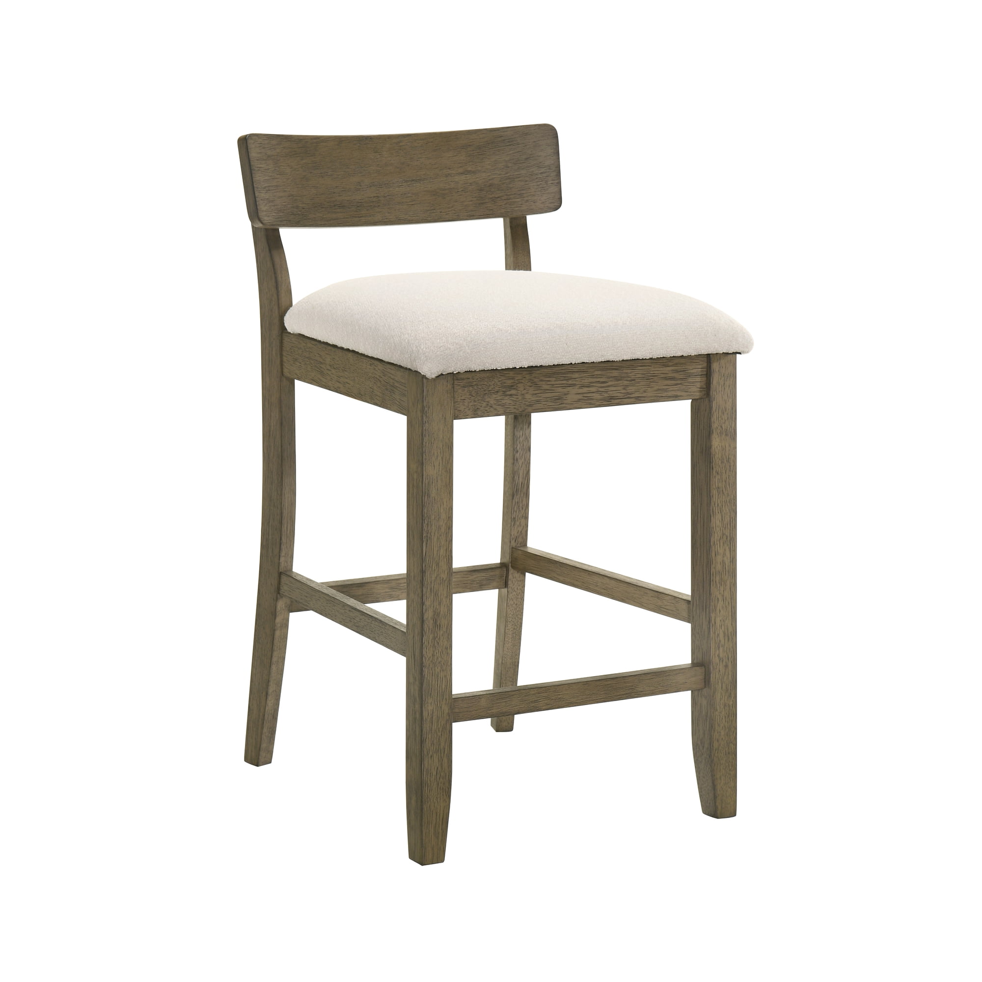 Merie Modern Transitional Wood Counter Height Kitchen Bar Stool in Putty Brown Finish with White Boucle Fabric Upholstered Seat - Set of 2