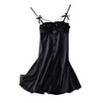 thumbnail image 3 of Feancey Soft Silk Nightgown for Women Bow Spaghetti Strap Lingerie Sleep Dress Ruffle Lace Cami Nightdress Womens Cute Nightgowns with Built in Bra Black M, 3 of 5